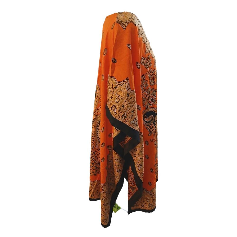 Boho Kaftan Dress Orange Paisley Tunic Loose Fit One Size Beach Cover Up - Picture 3 of 6
